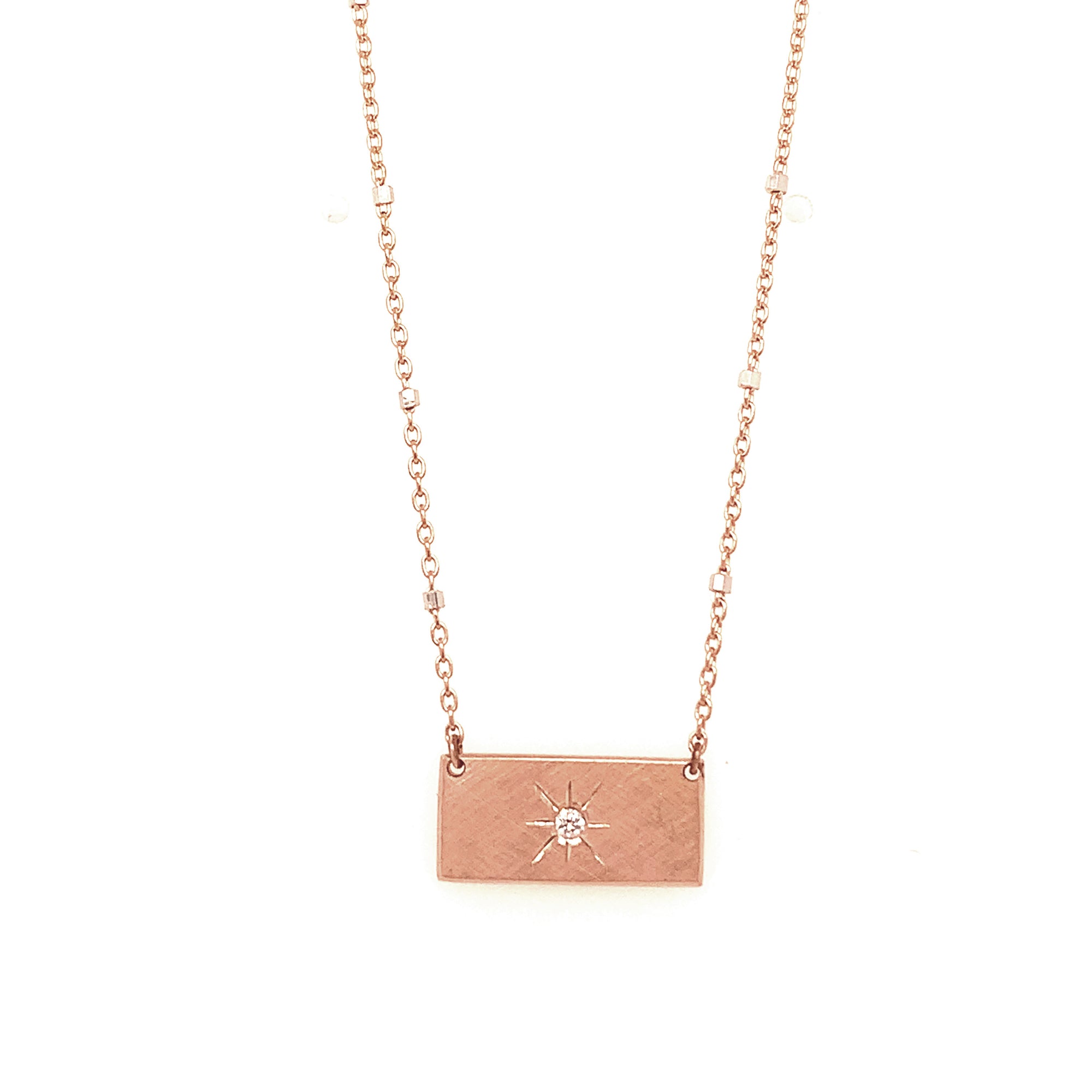 14k rose gold COCA bar necklace with diamond