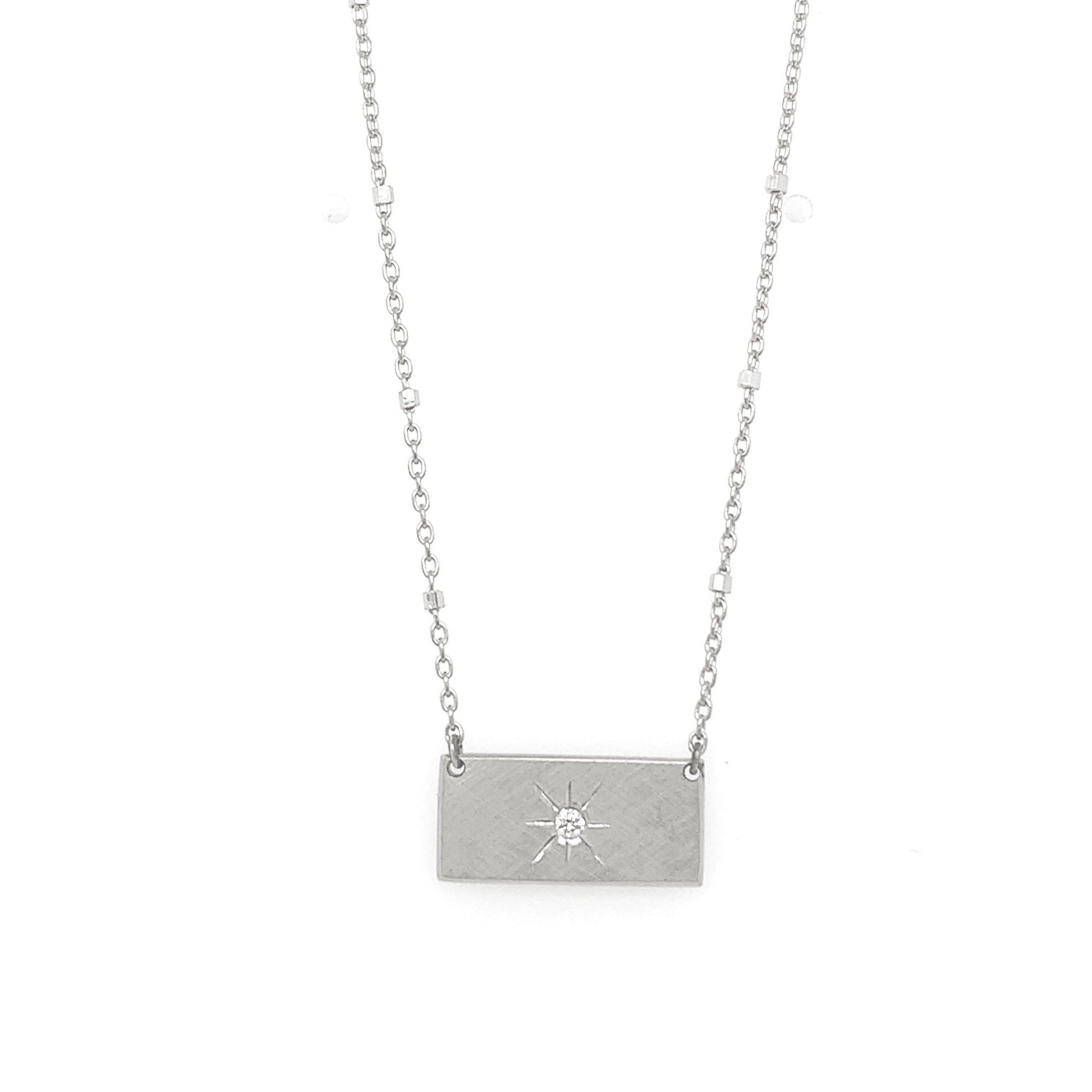 14k white gold COCA bar necklace with diamond