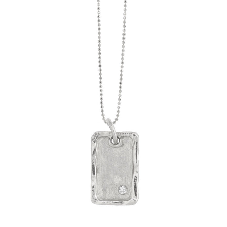 14k white gold small DANA dog tag charm with one diamond