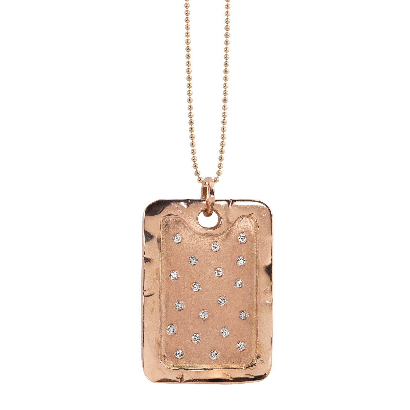 14k yellow gold x-large DANI dog tag pendant with scattered diamonds