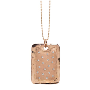 14k rose gold x-large DANI dog tag pendant with scattered diamonds