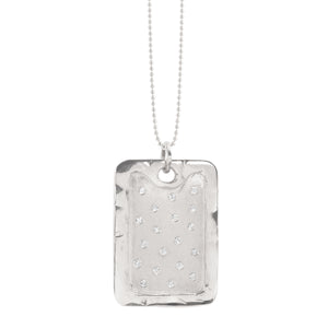 14k white gold x-large DANI dog tag pendant with scattered diamonds