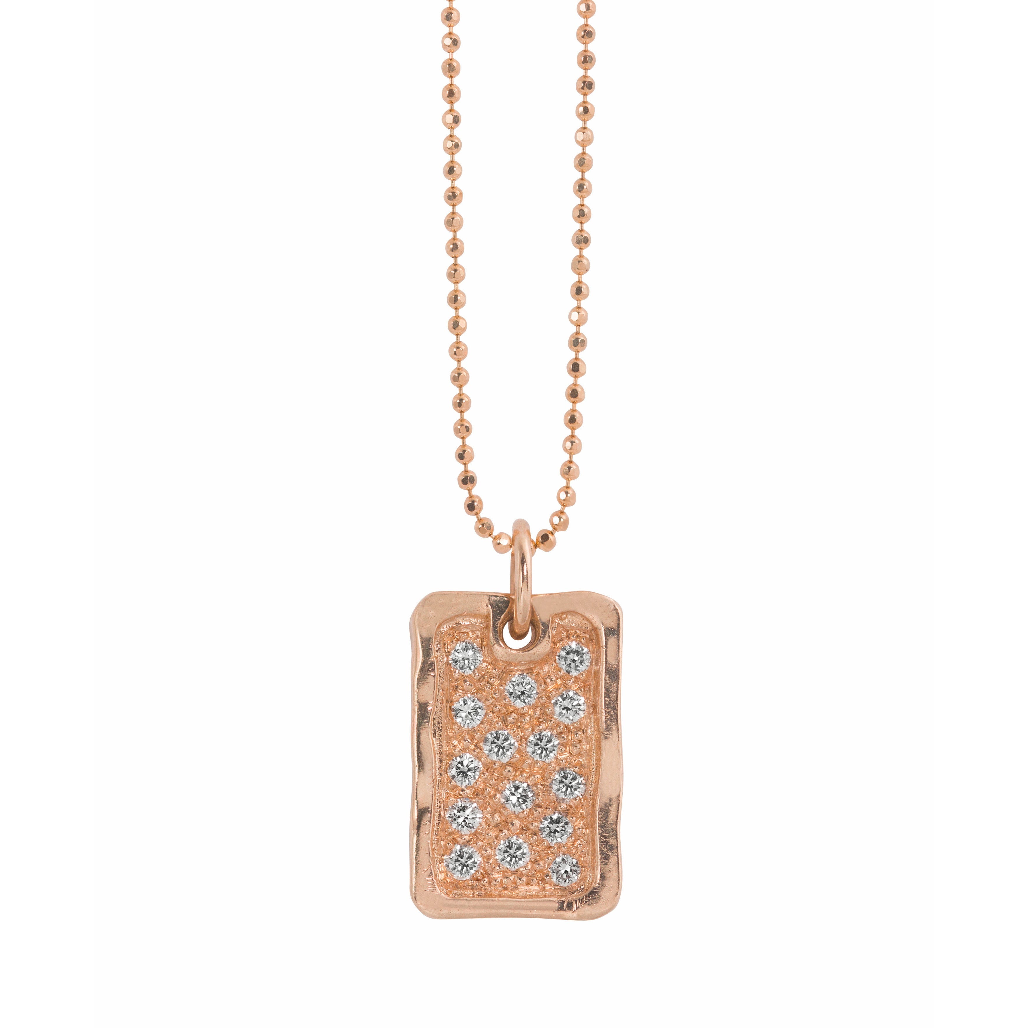 14k rose gold DEFT small dog tag charm with white diamonds