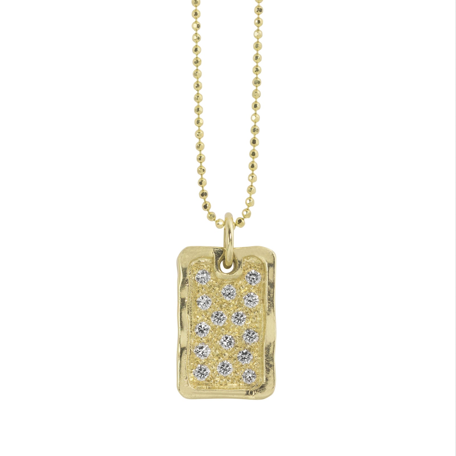 14k yellow gold DEFT small dog tag charm with white diamonds