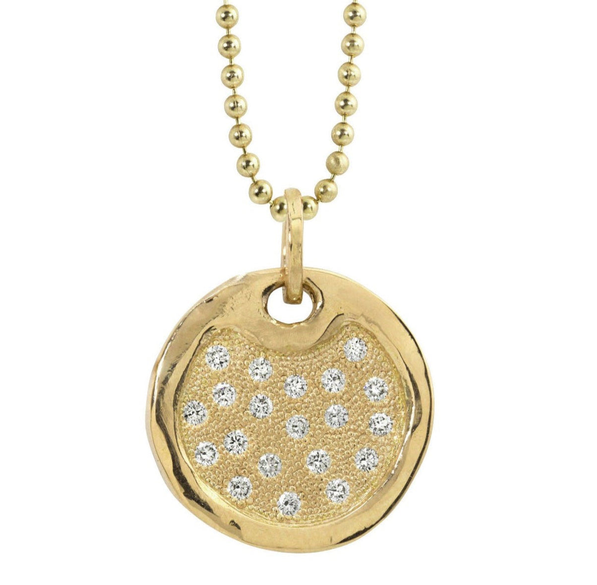 14k yellow gold large DENA pendant with scattered diamonds