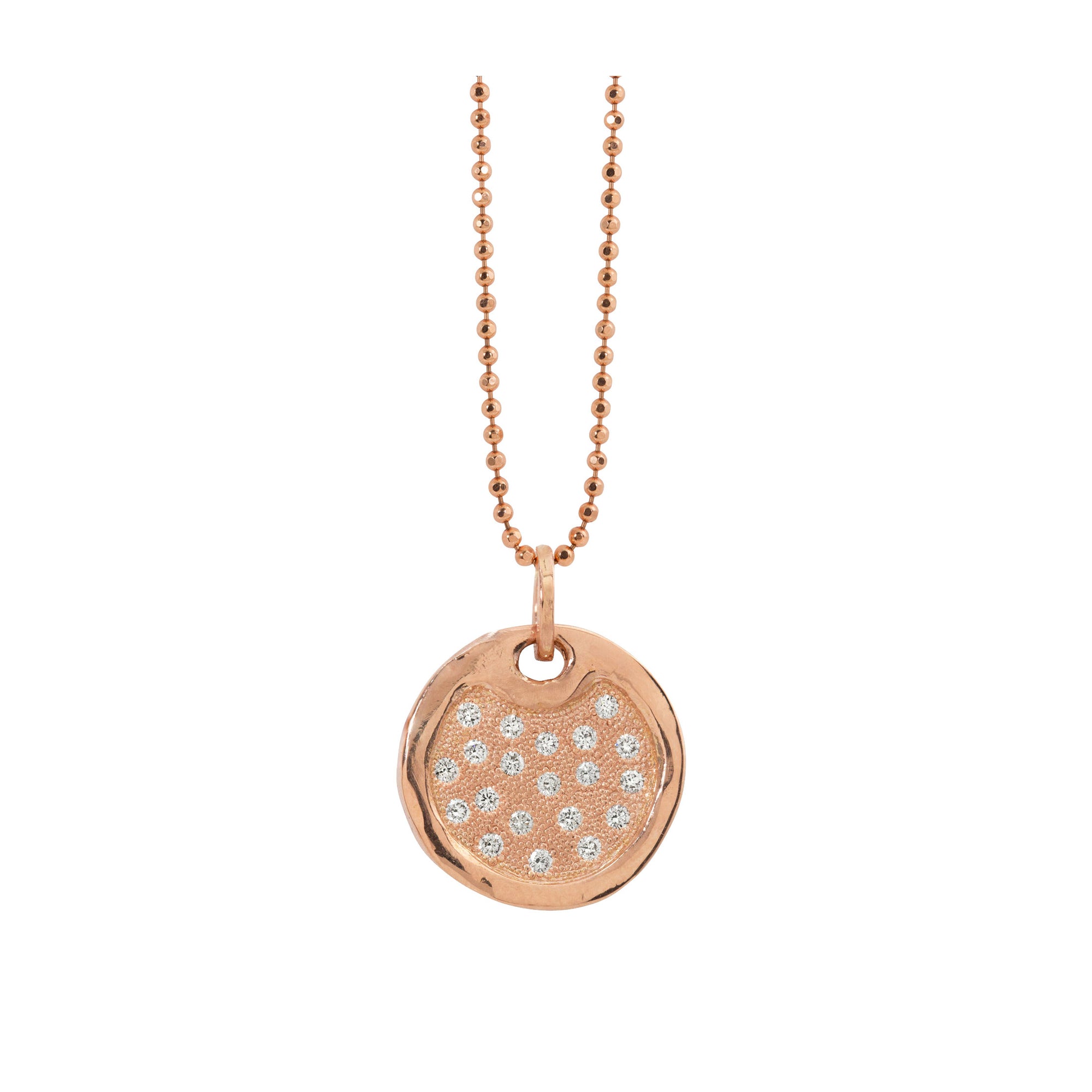 14k rose gold medium DENA pendant with scattered diamonds