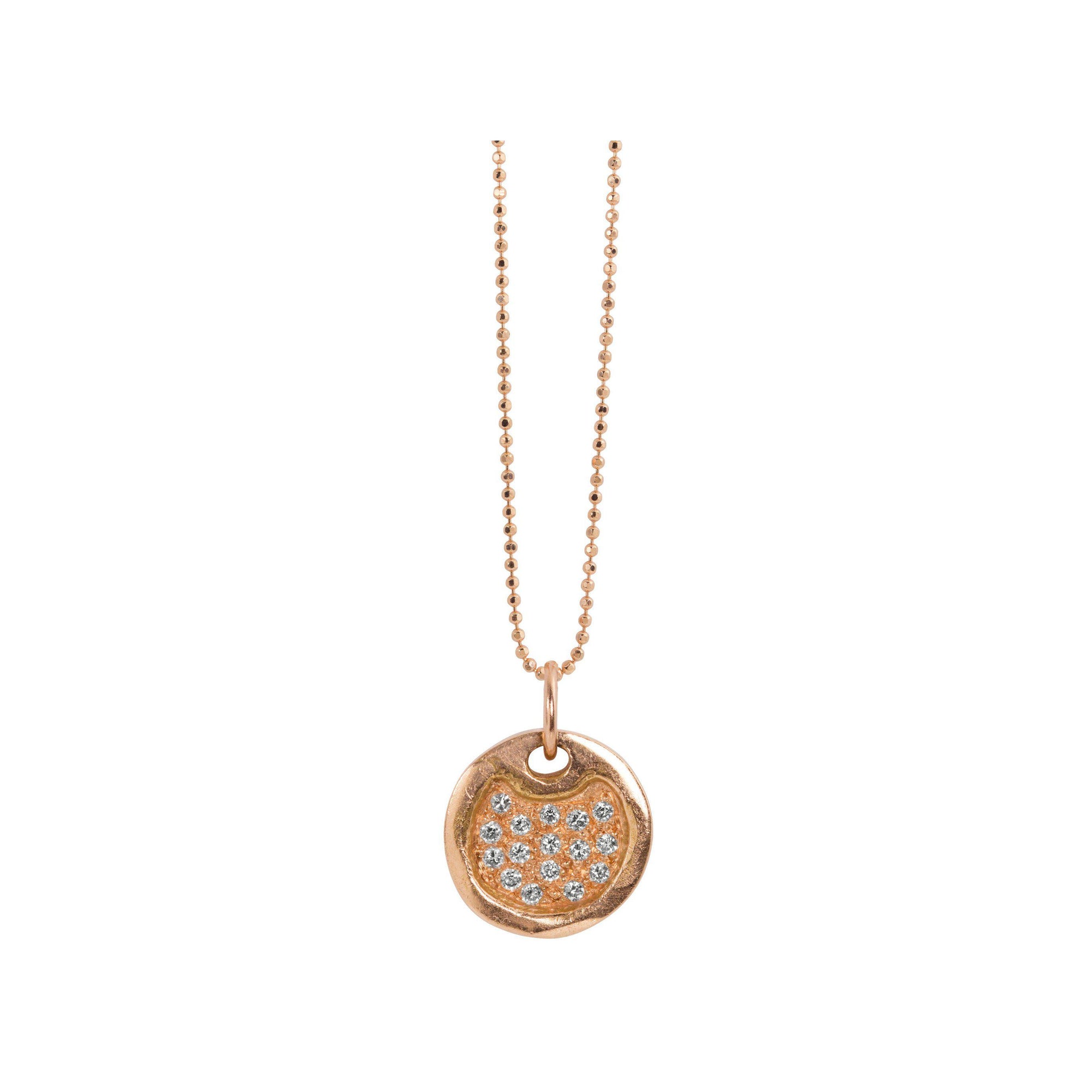 14k rose gold baby DENA round dog tag with scattered diamonds