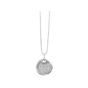 14k white gold baby DENA round dog tag with scattered diamonds