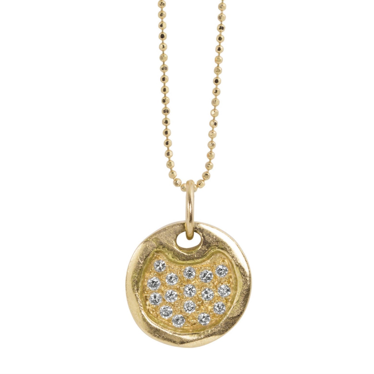 14k yellow gold baby DENA round dog tag with scattered diamonds