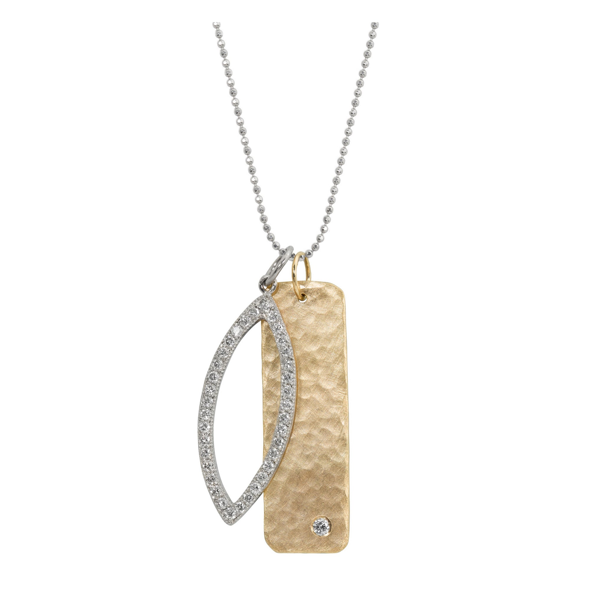 14k yellow gold medium NIKI bar pendant layered with small EDIE diamond eye