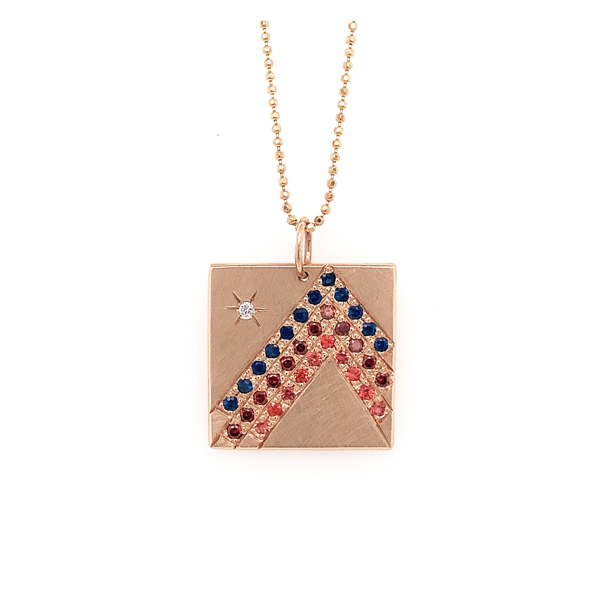 14k rose gold HOLI square pendant with mixed sapphires