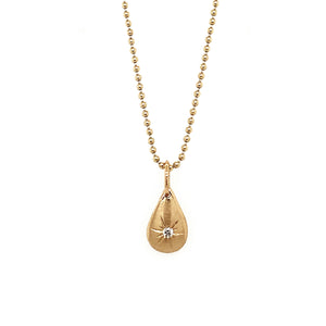 14k yellow gold baby JONG teardrop charm with white diamond with hand etching