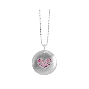 14k white gold LACY medallion with ombre sapphire heart center