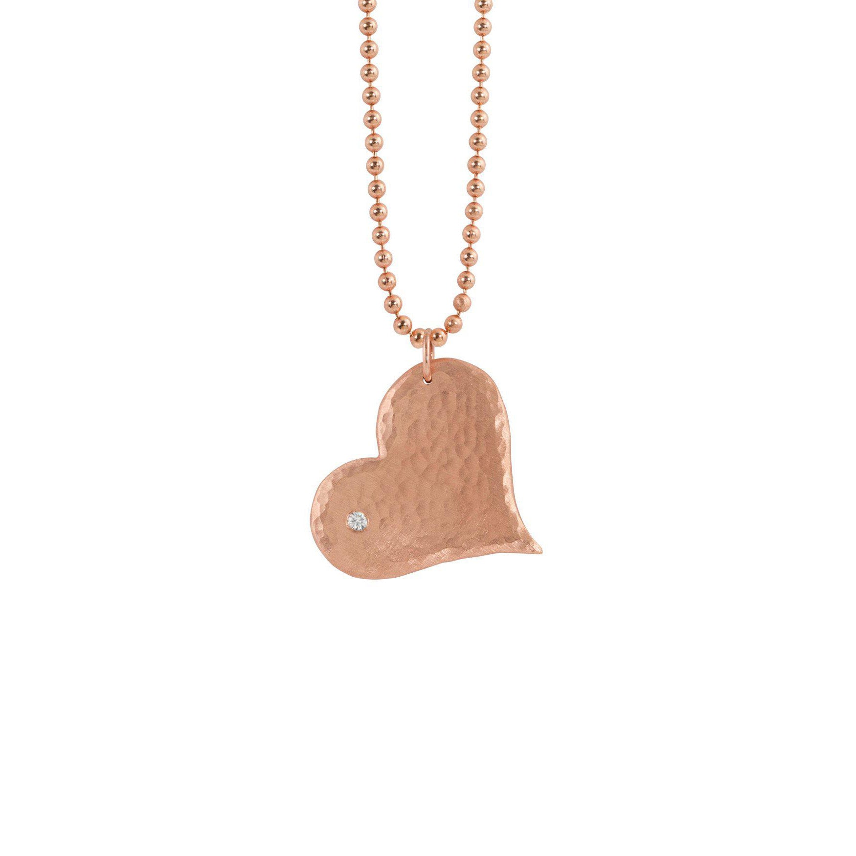 14k rose gold medium LANA hammered heart with one diamond