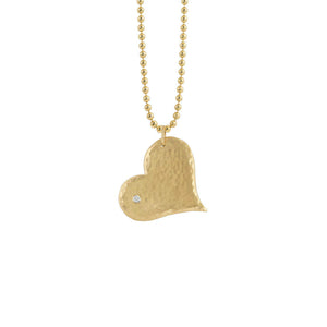 14k yellow gold medium LANA hammered heart with one diamond