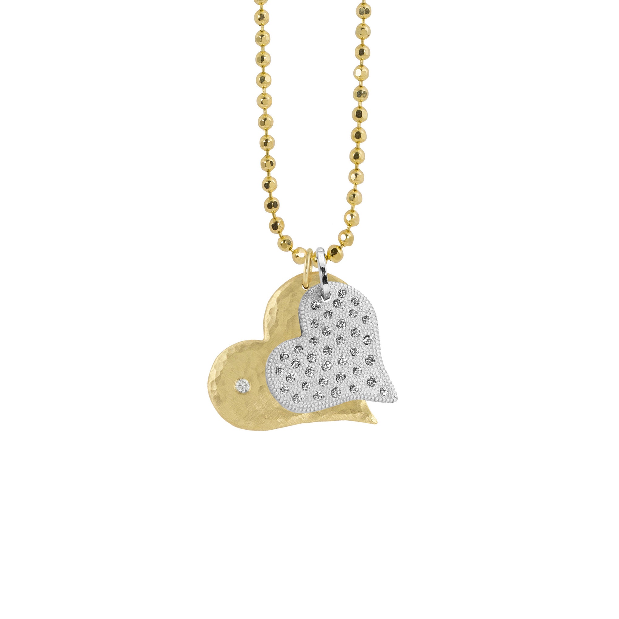 14k yellow gold large LANA and medium white gold LAVA heart pendants layered