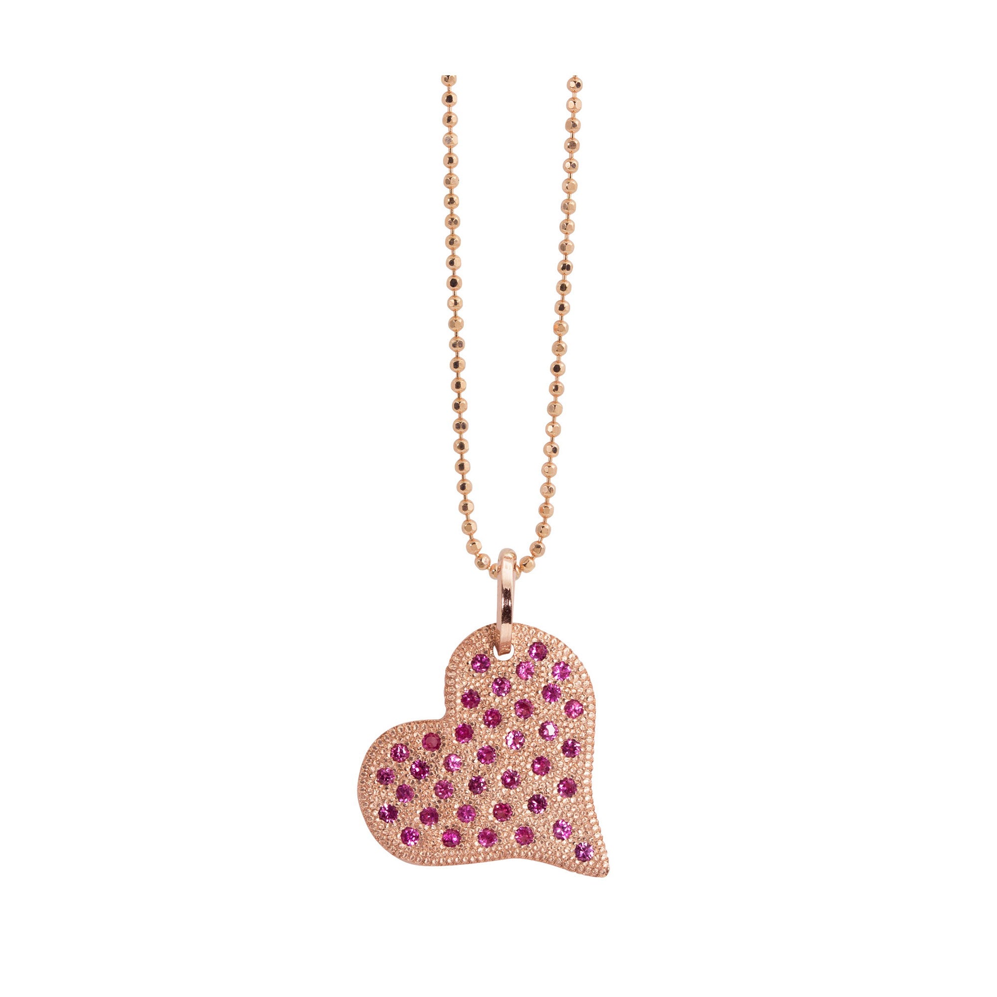 14k yellow gold medium LAVA heart with pink sapphires