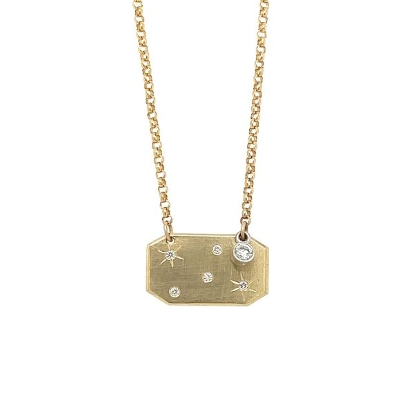 14k Gold Diamond Constellation Hexagon Necklace with Gemstone Bezi