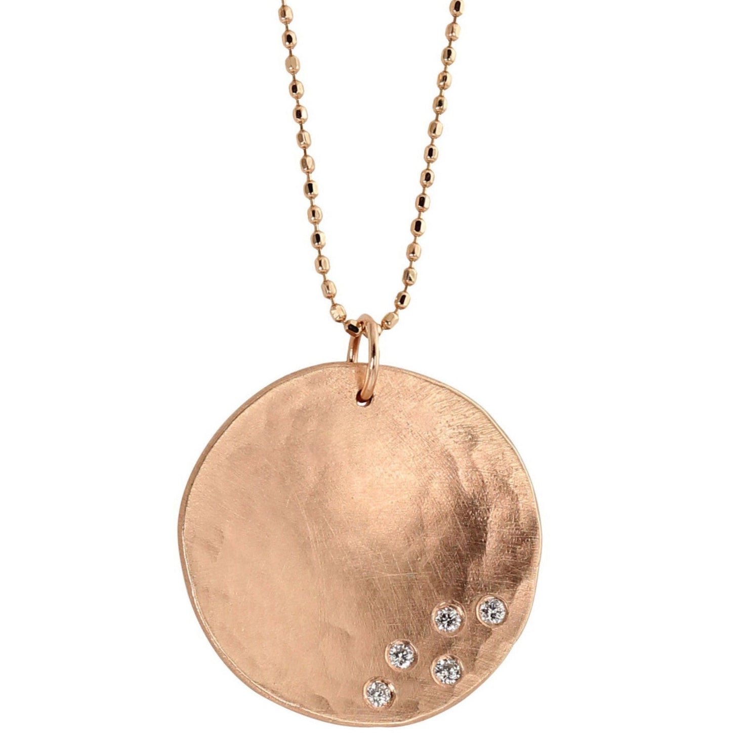 14k rose gold large MEGG concave medallion with 5 diamonds