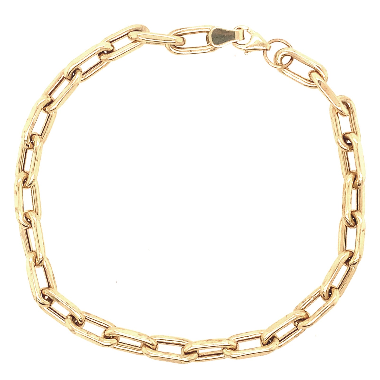 Chunky elongated link 14k Gold chain bracelet on a white background