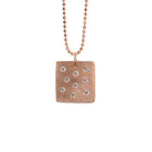 14k rose gold MORI square charm with scattered diamonds