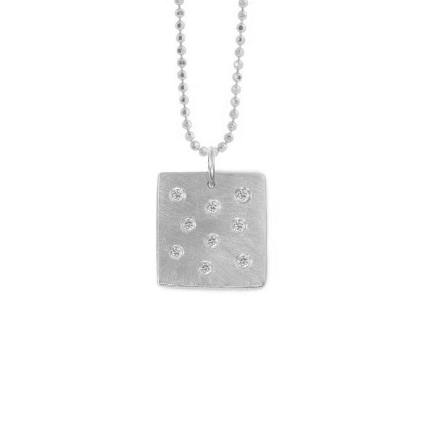 14k white gold MORI square charm with scattered diamonds