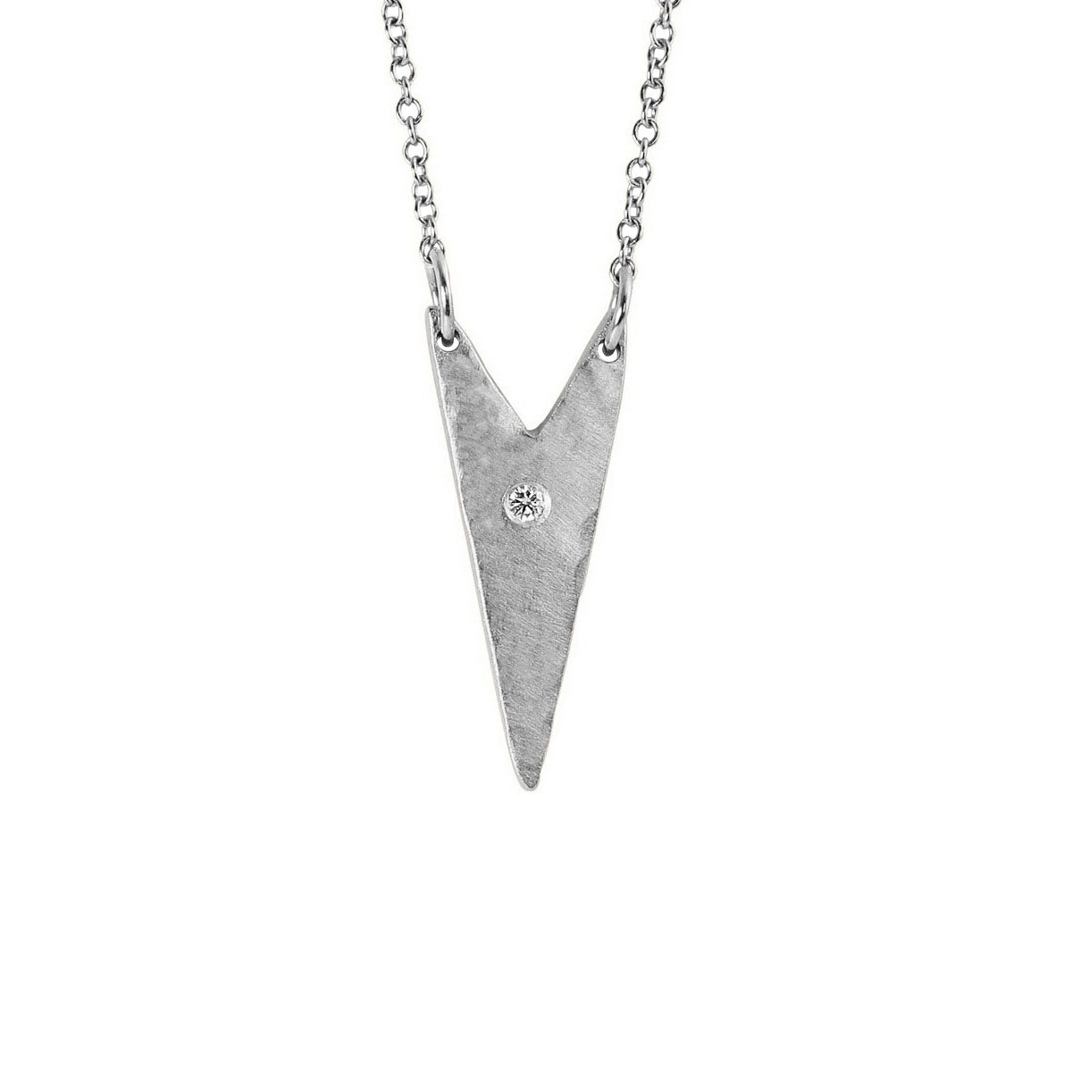 14k white gold NITA arrow necklace with center diamond