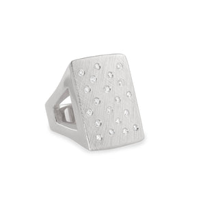 14k white gold No.1 Block Ring with scattered diamonds