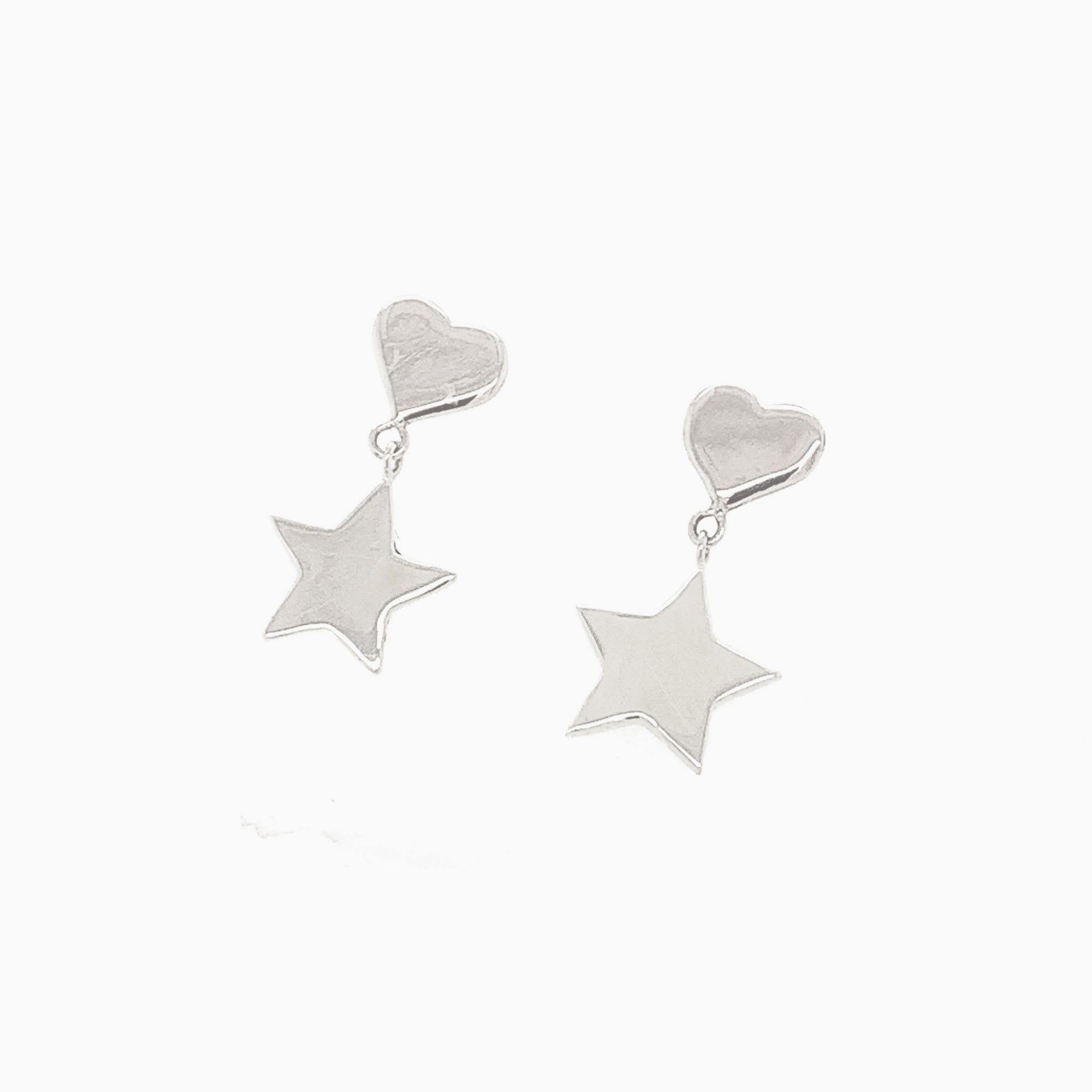 14k white gold OALO heart and star post earrings