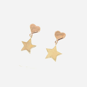 14k yellow gold OALO heart and star post earrings