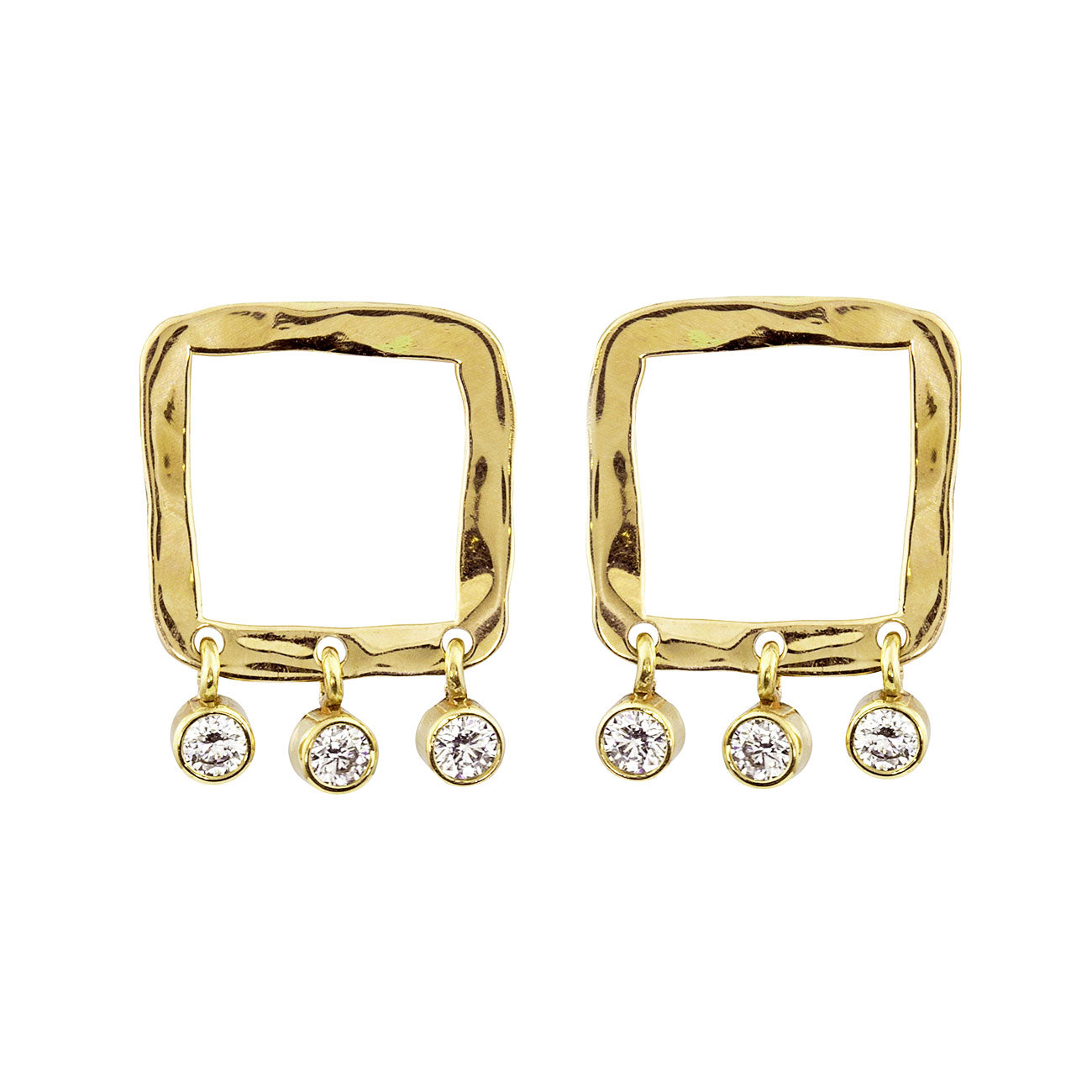 14k yellow gold POPI square post earring with diamond dangles