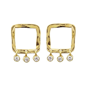 14k yellow gold POPI square post earring with diamond dangles