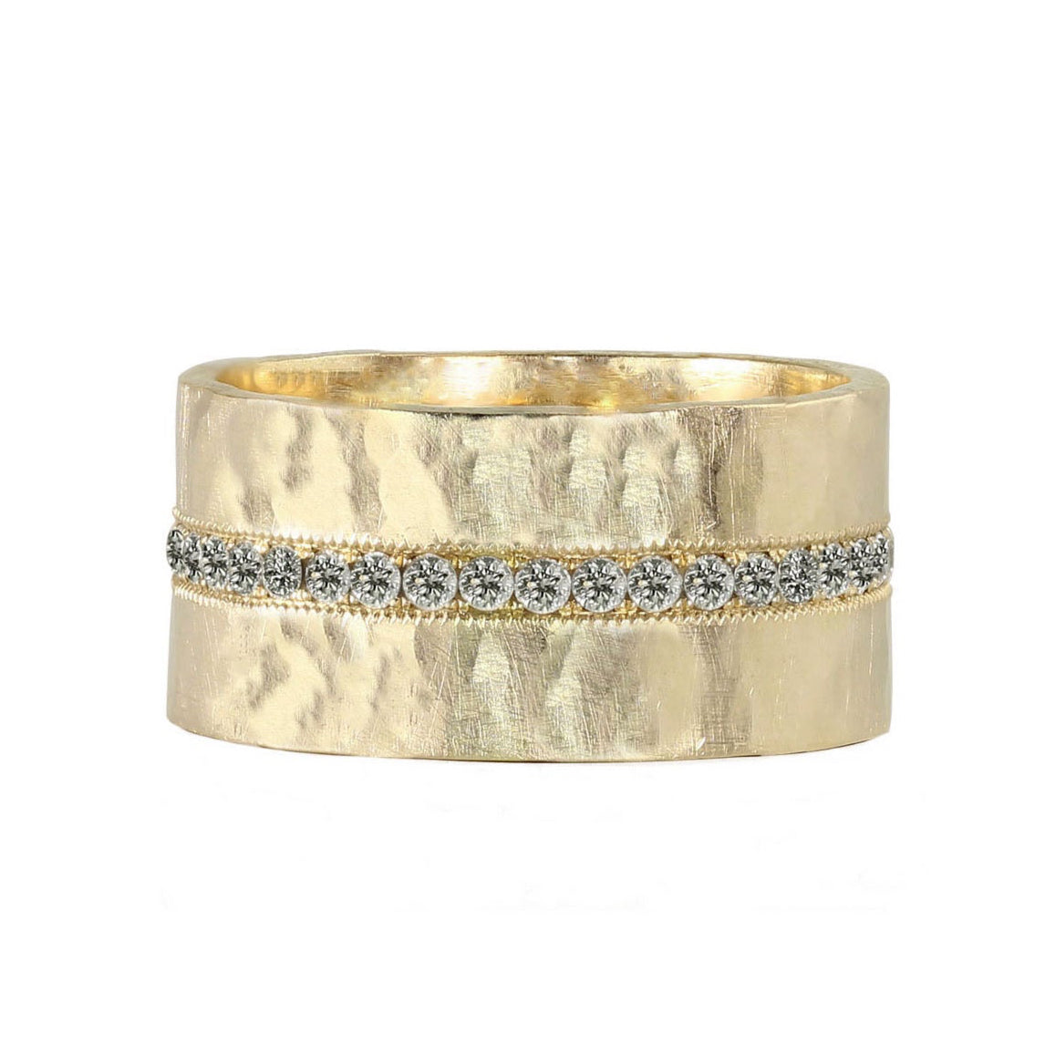 14k yellow gold RANI wide band ring with diamonds
