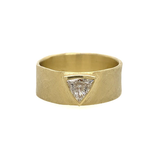 18k yellow gold RAXO wide band trillion diamond ring