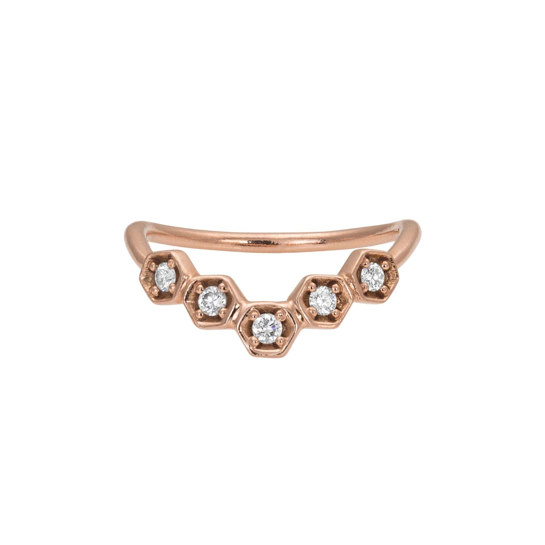 REAV 14k Rose Gold Honeycomb Diamond Ring - Size 7