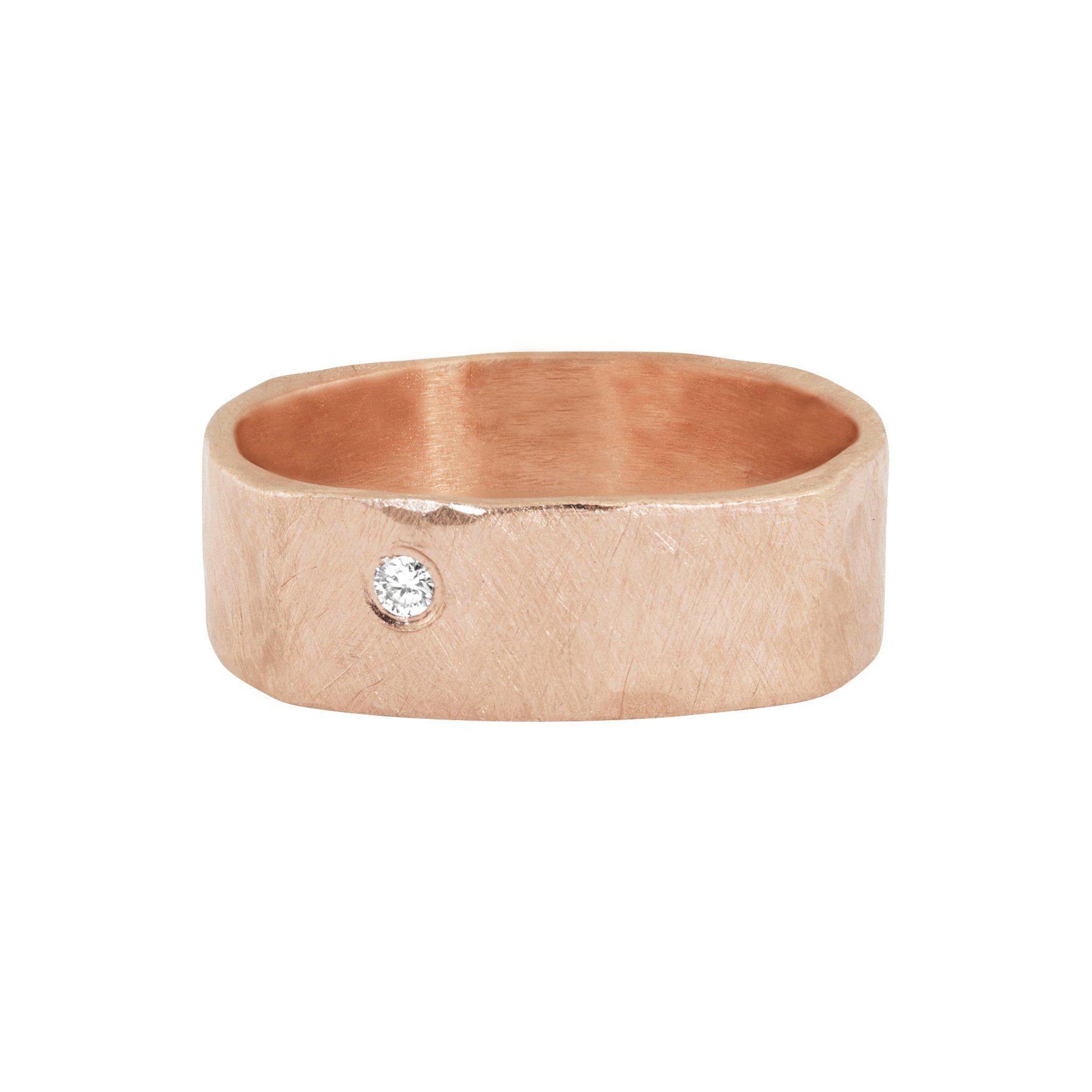 14k rose gold REFE square hammered band with single diamond