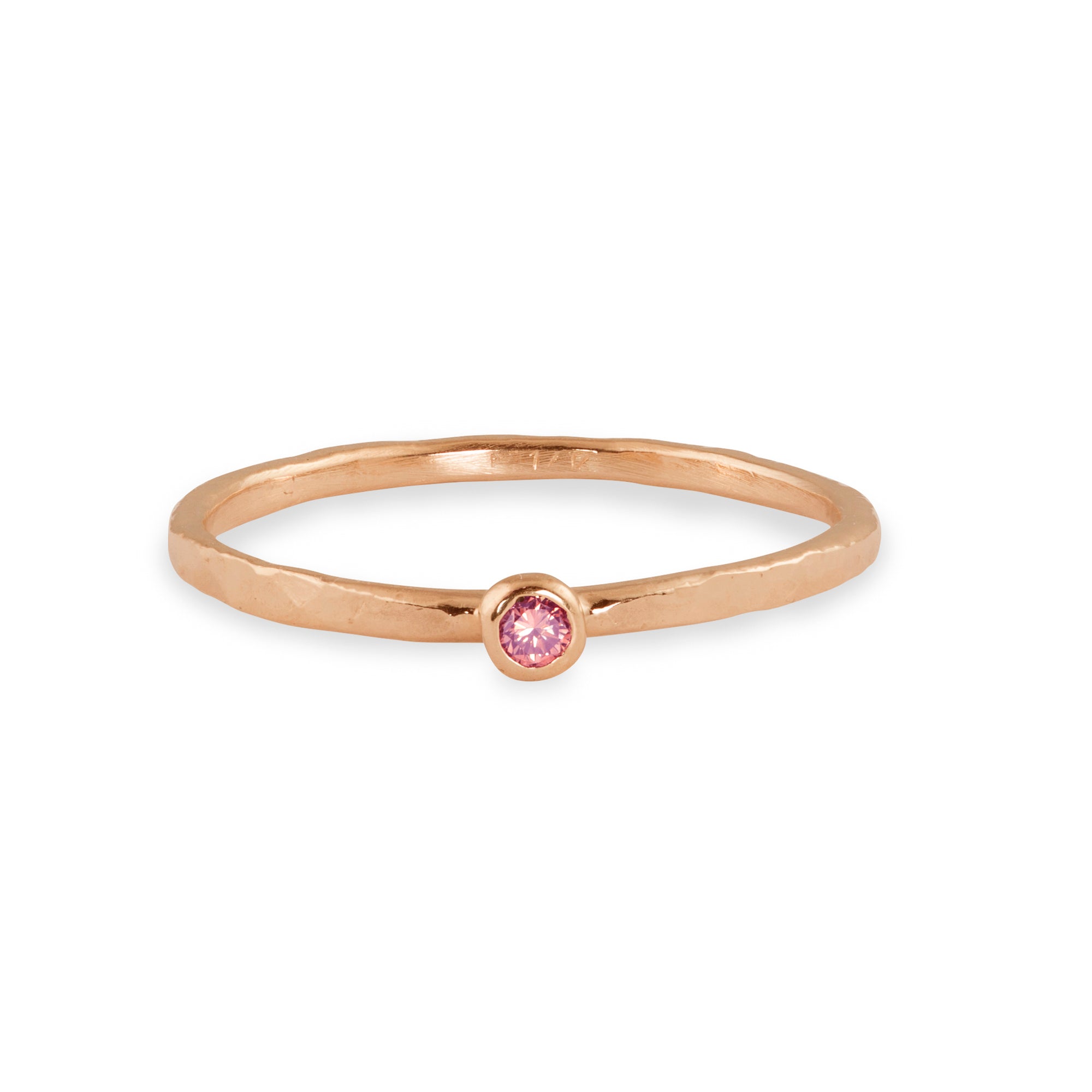 14k rose gold RELA stacker ring with pink sapphire