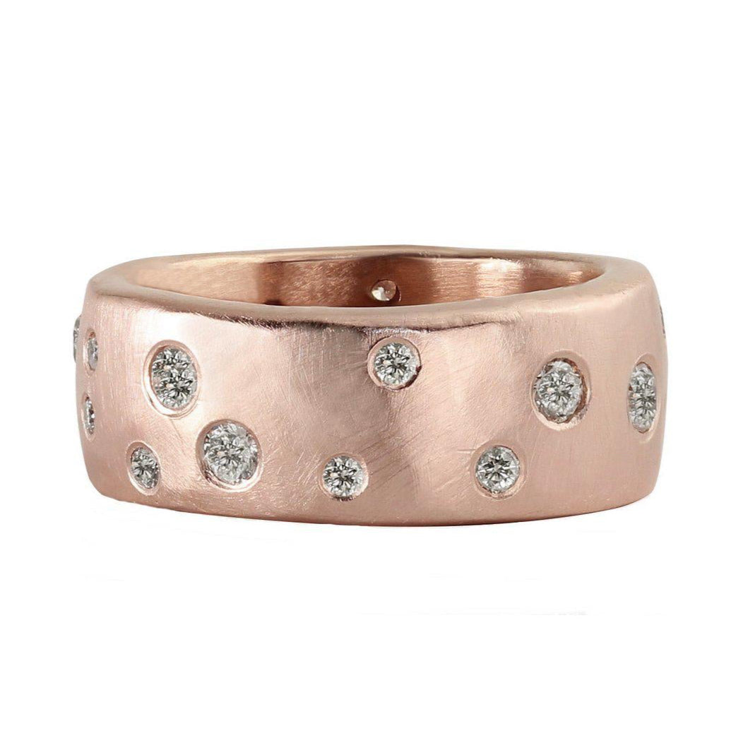 14k rose gold REND wide band ring with scattered diamonds