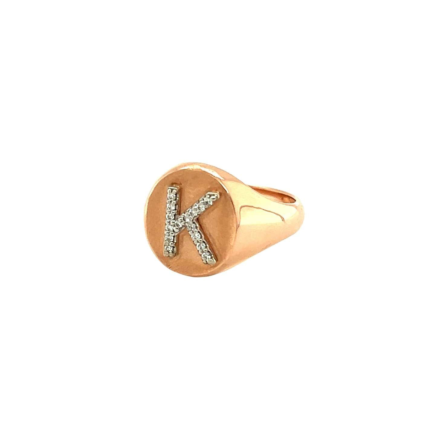 14k Gold Signet Ring Diamond "K"