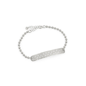 14k white gold SOMA bar bracelet with scattered diamonds and 3.0mm ball link chain