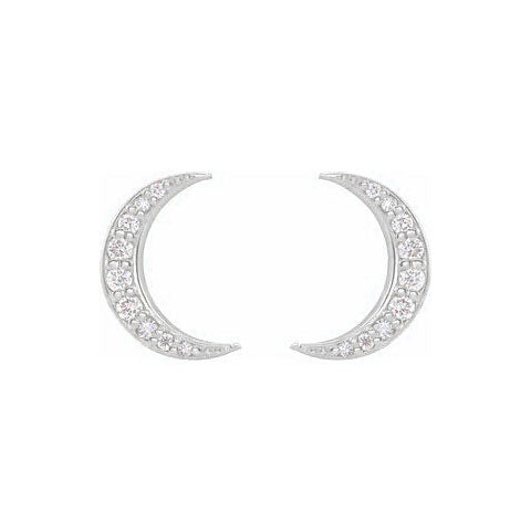 14k white gold MOON diamond post earrings
