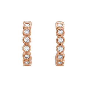 14k rose gold PAVI bezel set diamond hoop earrings