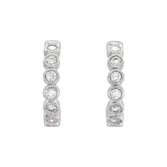 14k white gold PAVI bezel set diamond hoop earrings