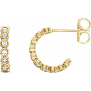 14k yellow gold PAVI bezel set diamond hoop earrings side view