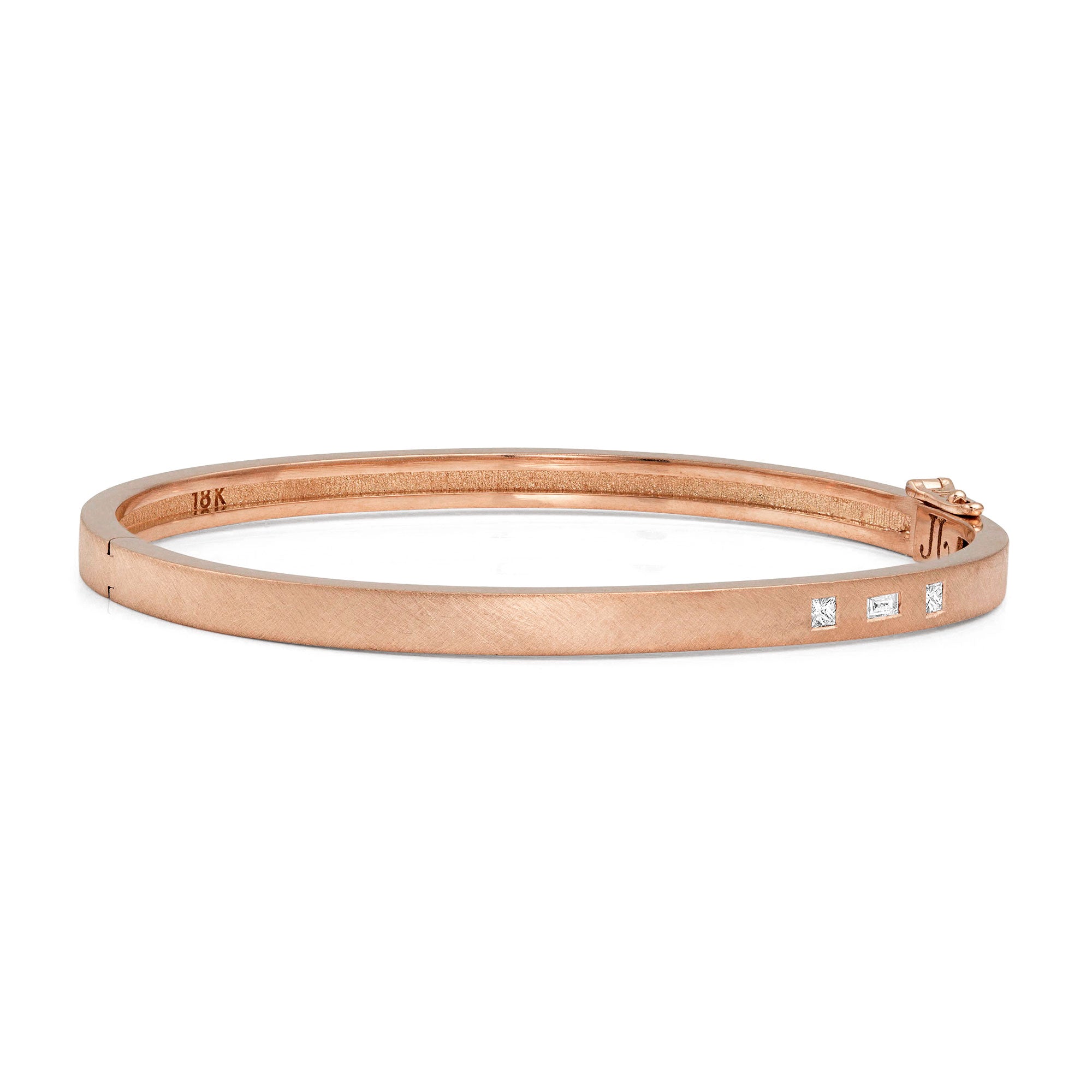 18k rose gold TING thin hinged cuff bracelet with 3 assorted diamonds