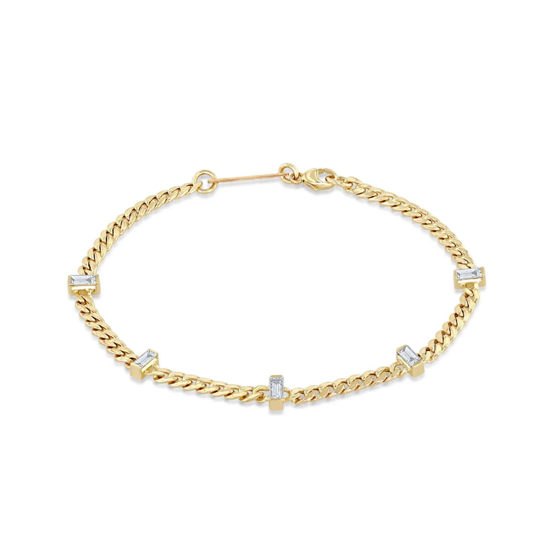 Zoe Chicco 14k -  Small Curb Chain Bracelet with 5 Vertical Baguette Diamond Stations