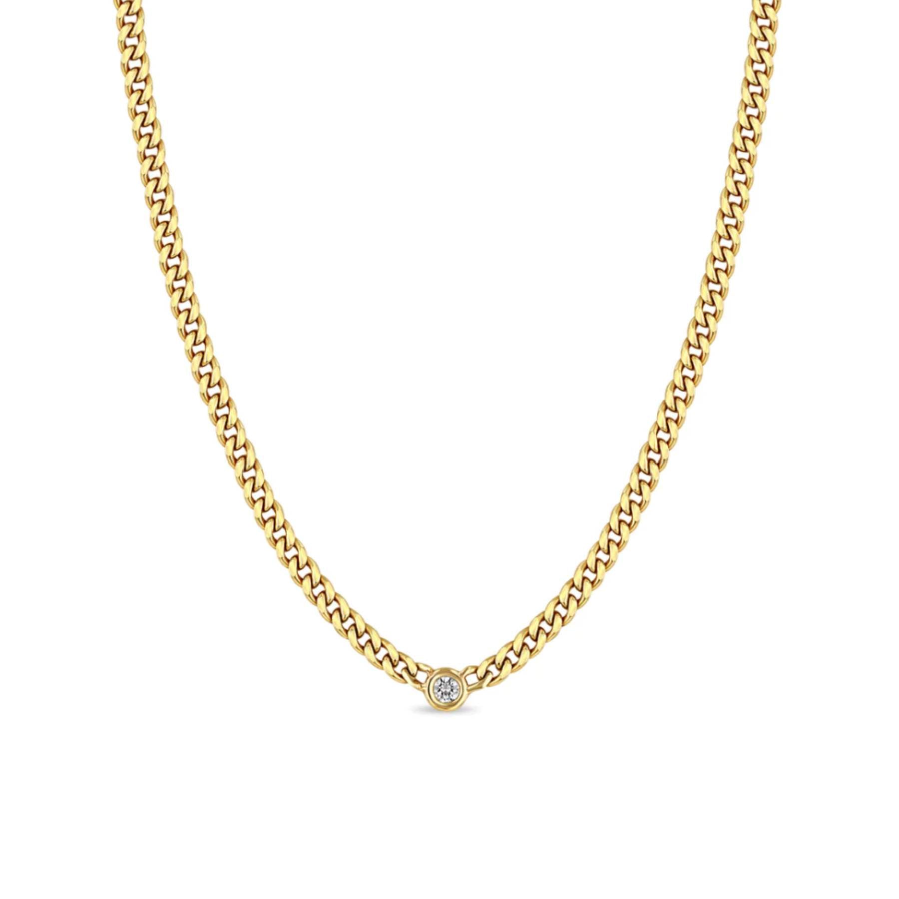Zoe Chicco 14k Small Curb Chain Necklace with Floating Diamond
