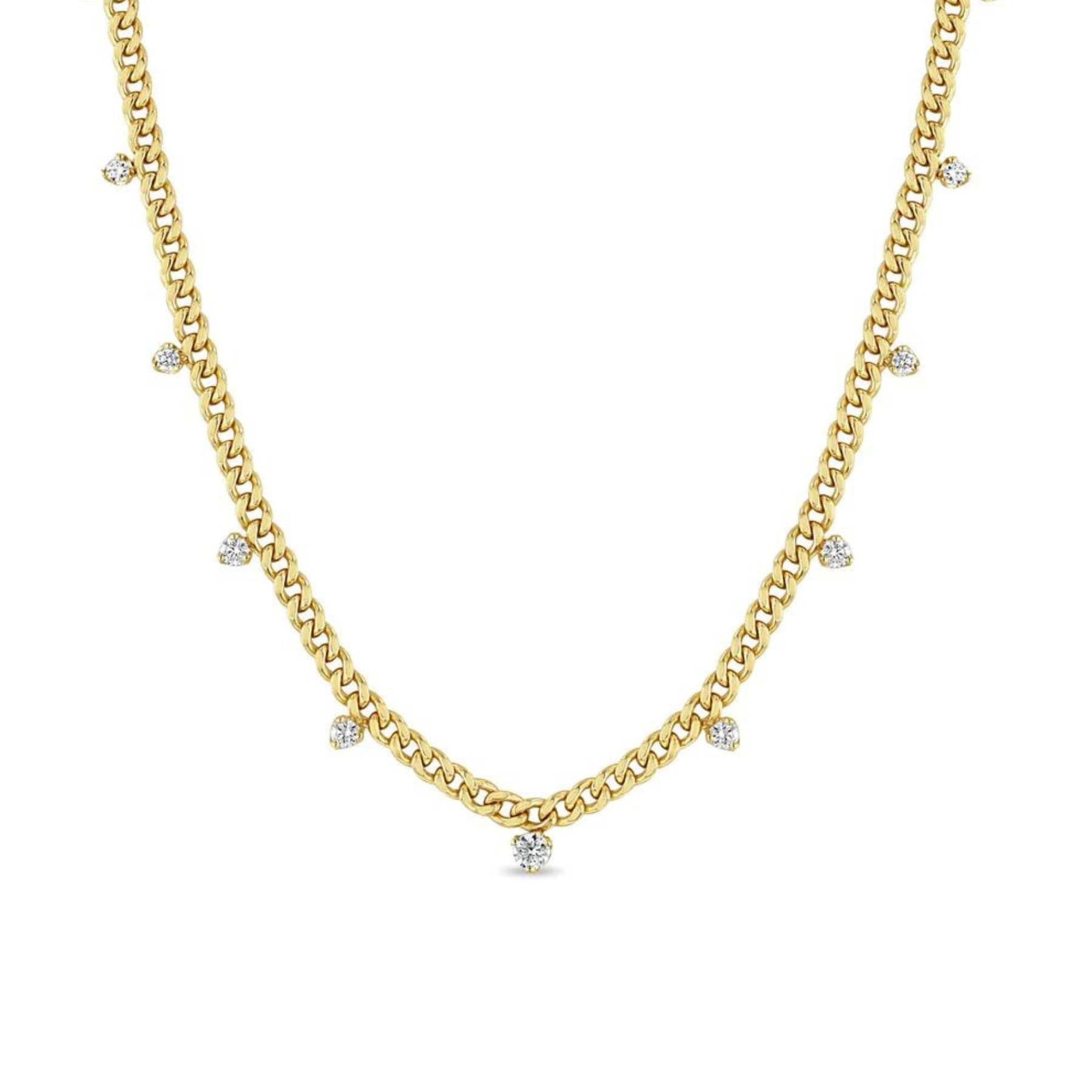 Zoe Chicco 14k - 11 Graduated Prong Diamond Small Curb Chain Necklace