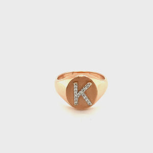 14k Gold Signet Ring Diamond "K"