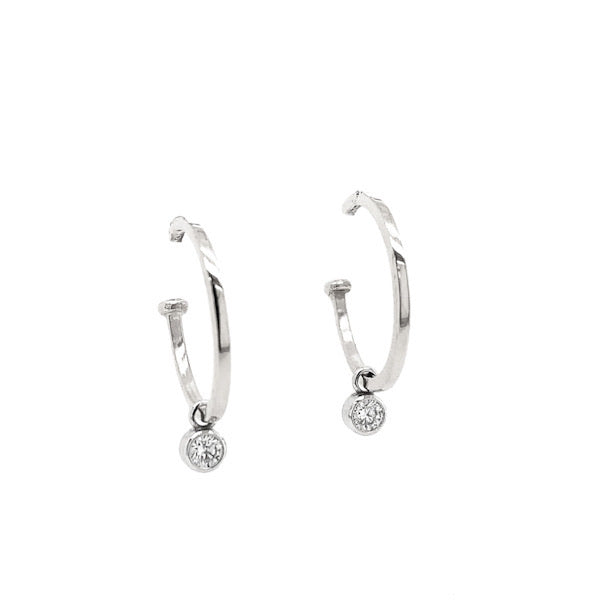 14k white gold OLAI hoop earrings with diamond bezi
